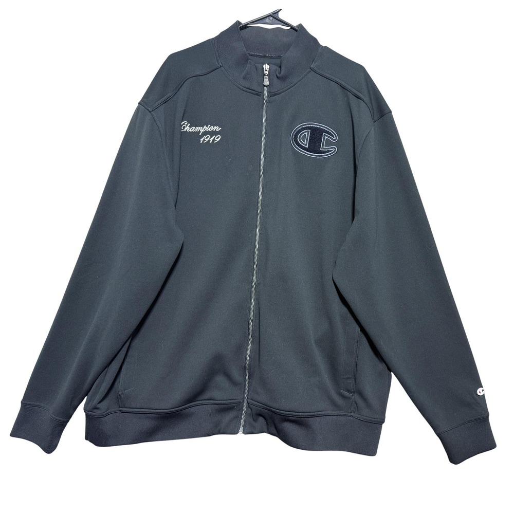 Champion Jacket Mens XL Black Full Zip Track Athletic 1919 Embroidered C Logo‎